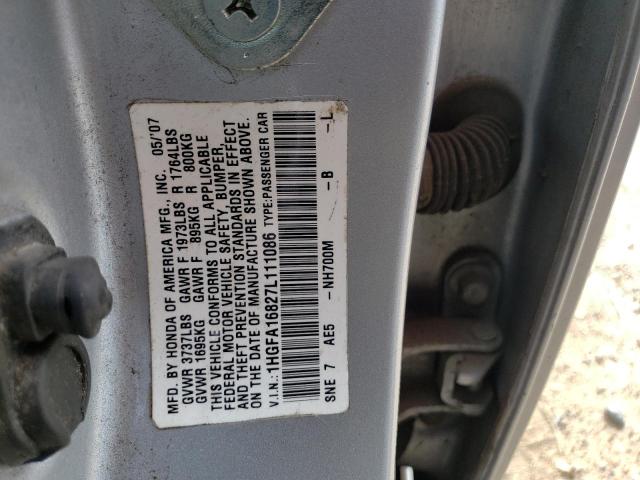 Photo 10 from auction – 2007 HONDA CIVIC EX with VIN 1HGFA16827L111086
