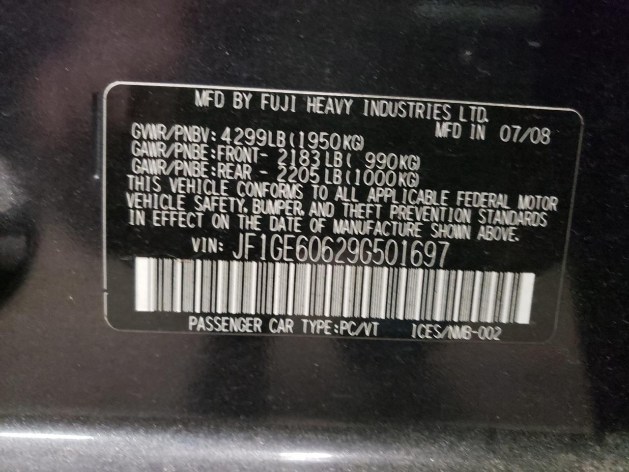Photo 10 from auction – 2009 SUBARU IMPREZA 2. with VIN JF1GE60629G501697