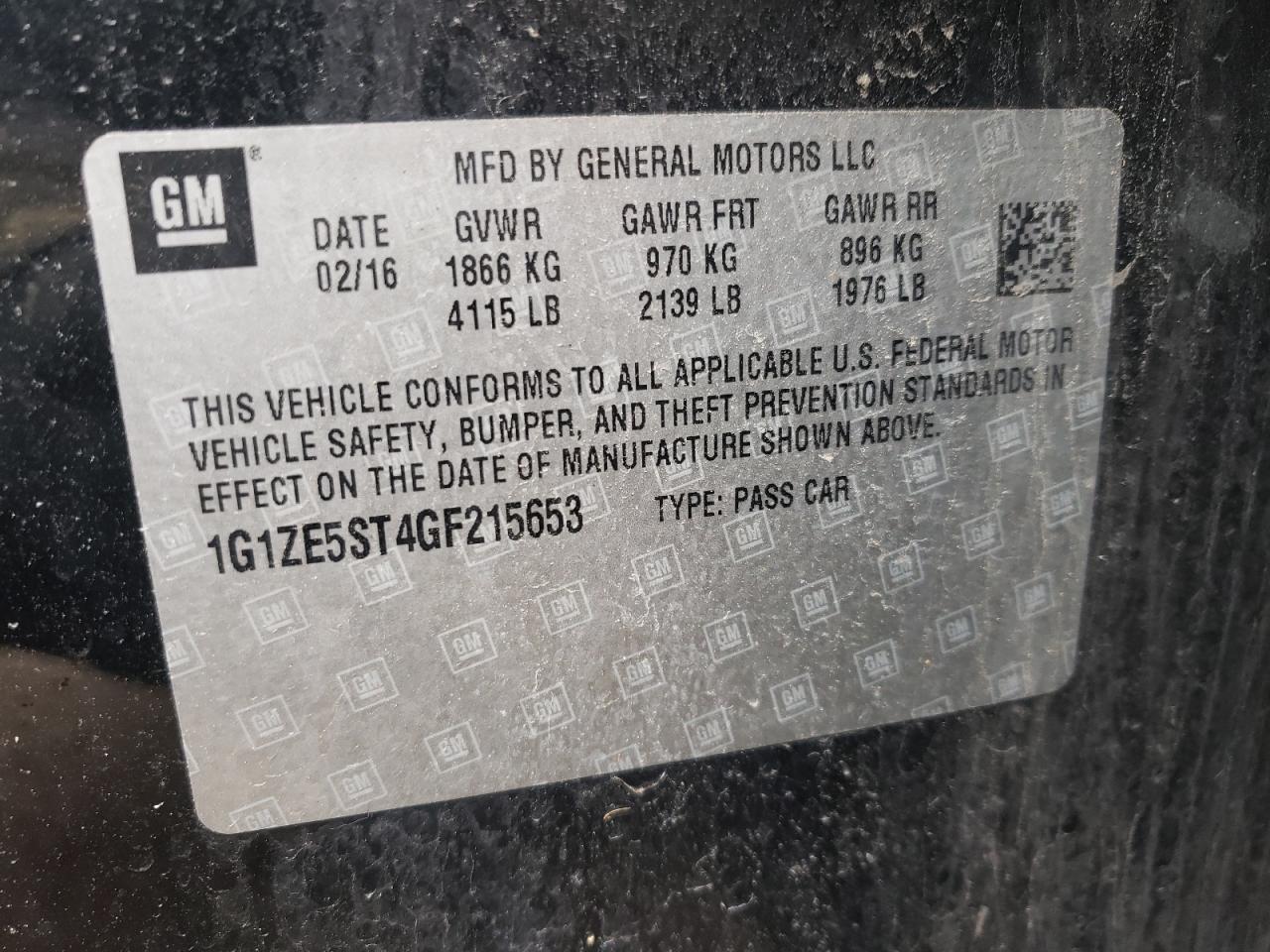 Photo 10 from auction – 2016 CHEVROLET MALIBU LT with VIN 1G1ZE5ST4GF215653