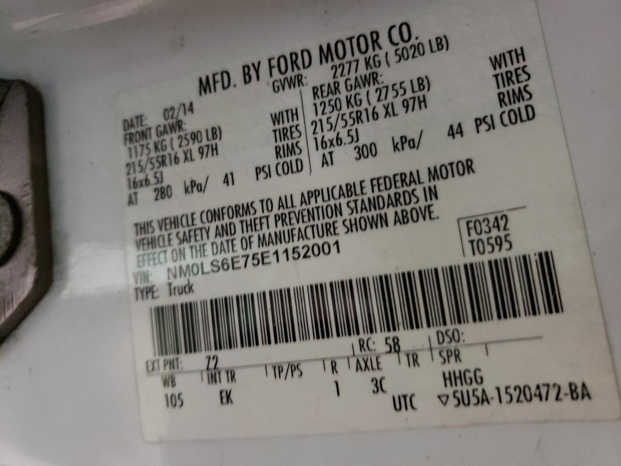 Photo 10 from auction – 2014 FORD TRANSIT CO with VIN NM0LS6E75E1152001
