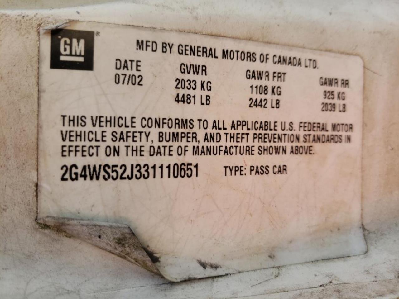 Photo 10 from auction – 2003 BUICK CENTURY CU with VIN 2G4WS52J331110651