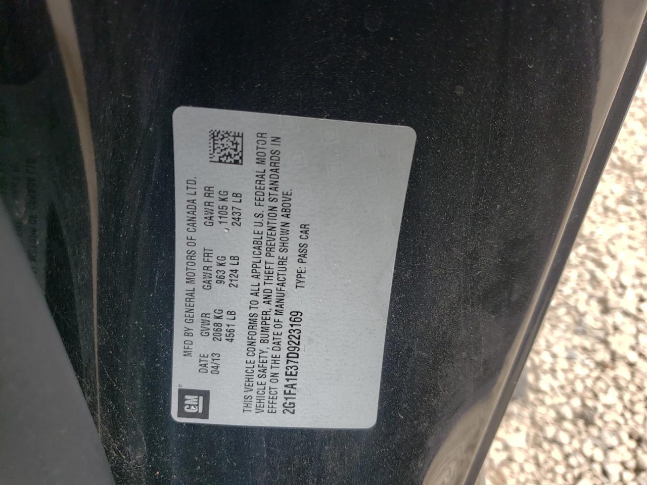 Photo 10 from auction – 2013 CHEVROLET CAMARO LS with VIN 2G1FA1E37D9223169