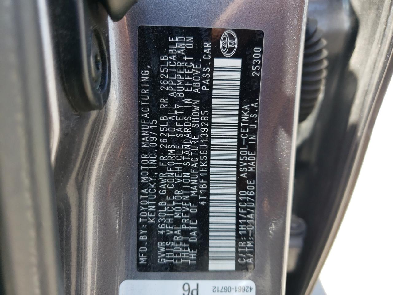 Photo 10 from auction – 2016 TOYOTA CAMRY LE with VIN 4T1BF1FK5GU139285