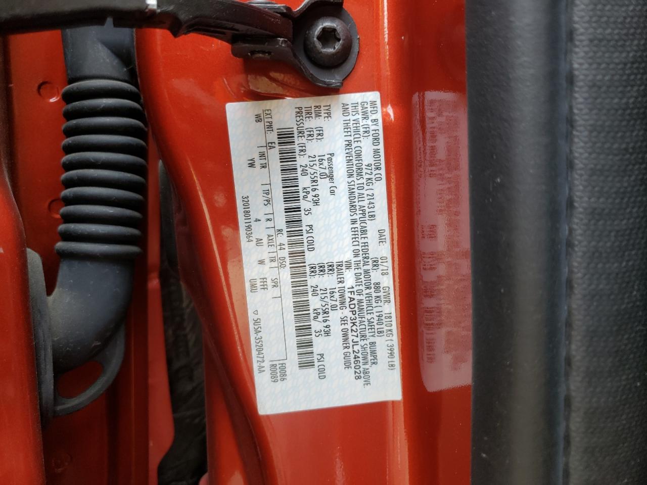 Photo 10 from auction – 2018 FORD FOCUS SE with VIN 1FADP3K27JL246028
