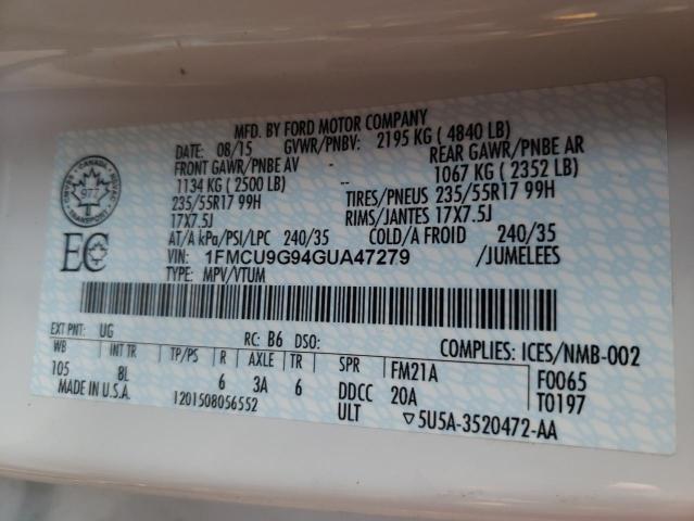 Photo 10 from auction – 2016 FORD ESCAPE SE with VIN 1FMCU9G94GUA47279