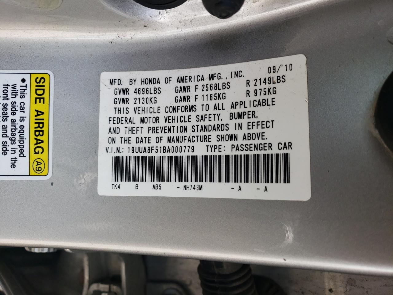 Photo 10 from auction – 2011 ACURA TL with VIN 19UUA8F51BA000779