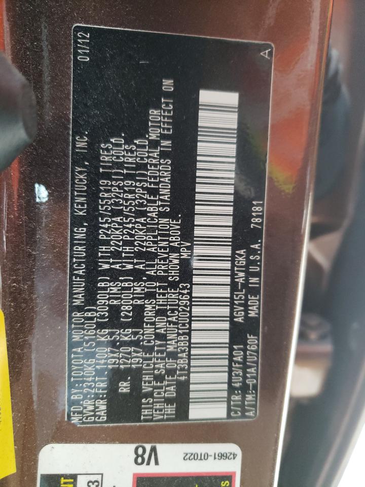 Photo 10 from auction – 2012 TOYOTA VENZA LE with VIN 4T3BA3BB1CU029643