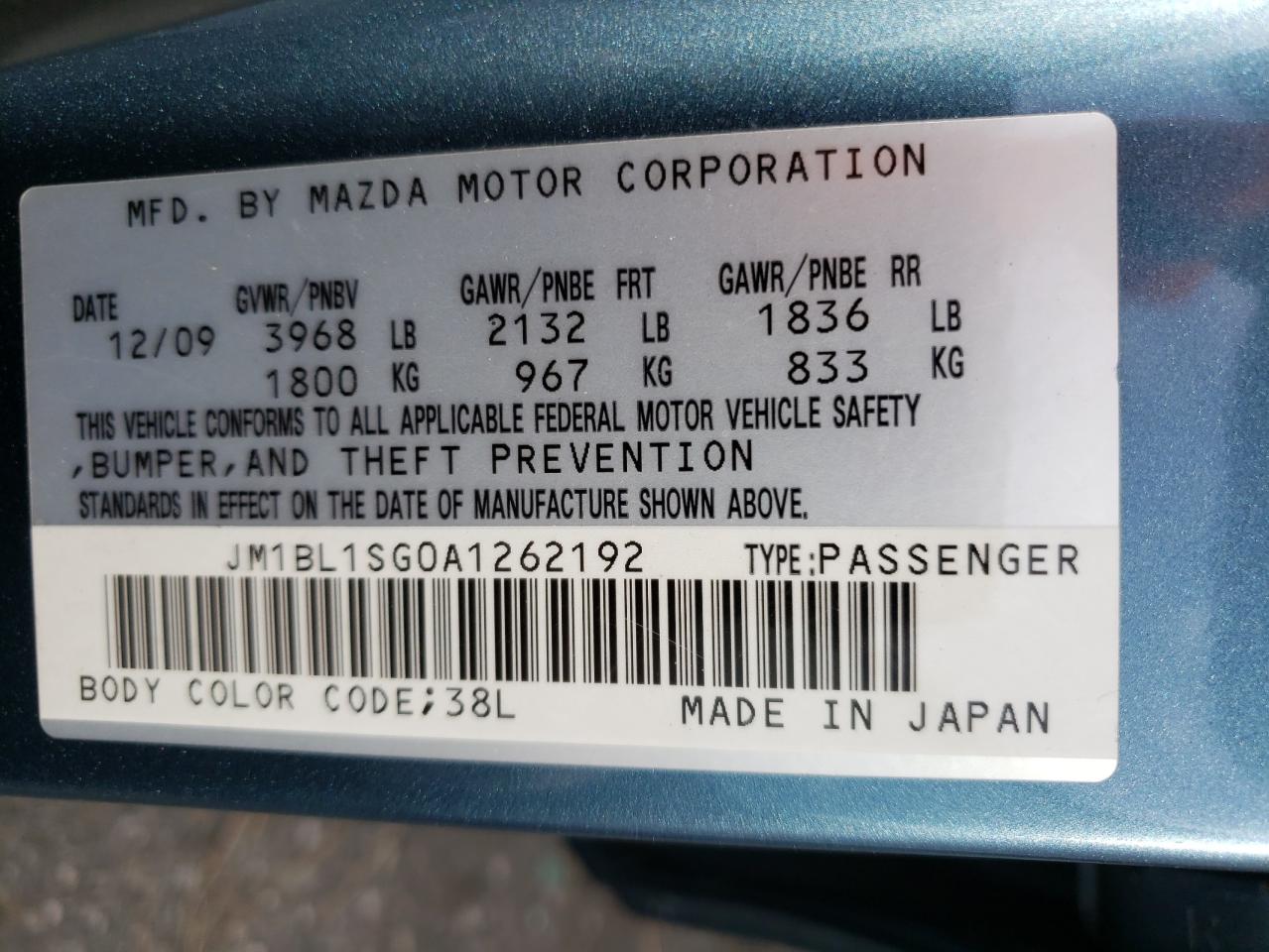 Photo 10 from auction – 2010 MAZDA 3 I with VIN JM1BL1SG0A1262192