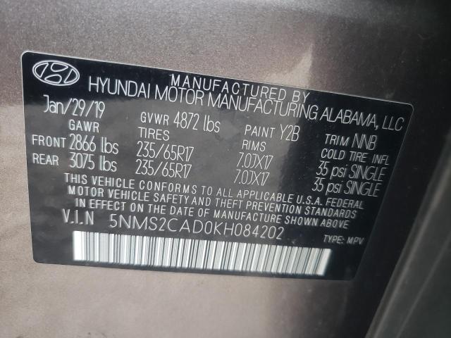 Photo 10 from auction – 2019 HYUNDAI SANTA FE S with VIN 5NMS2CAD0KH084202