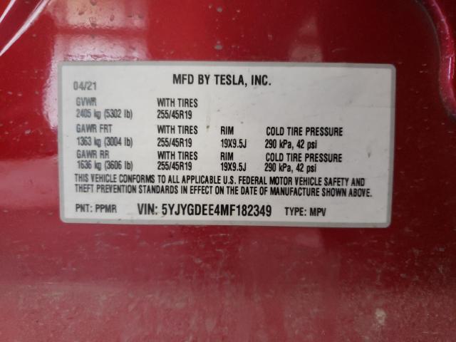 Photo 10 from auction – 2021 TESLA MODEL Y with VIN 5YJYGDEE4MF182349