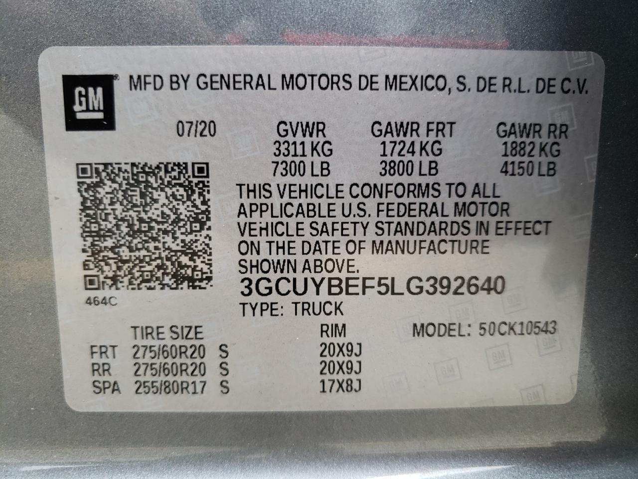 Photo 10 from auction – 2020 CHEVROLET SILVERADO with VIN 3GCUYBEF5LG392640