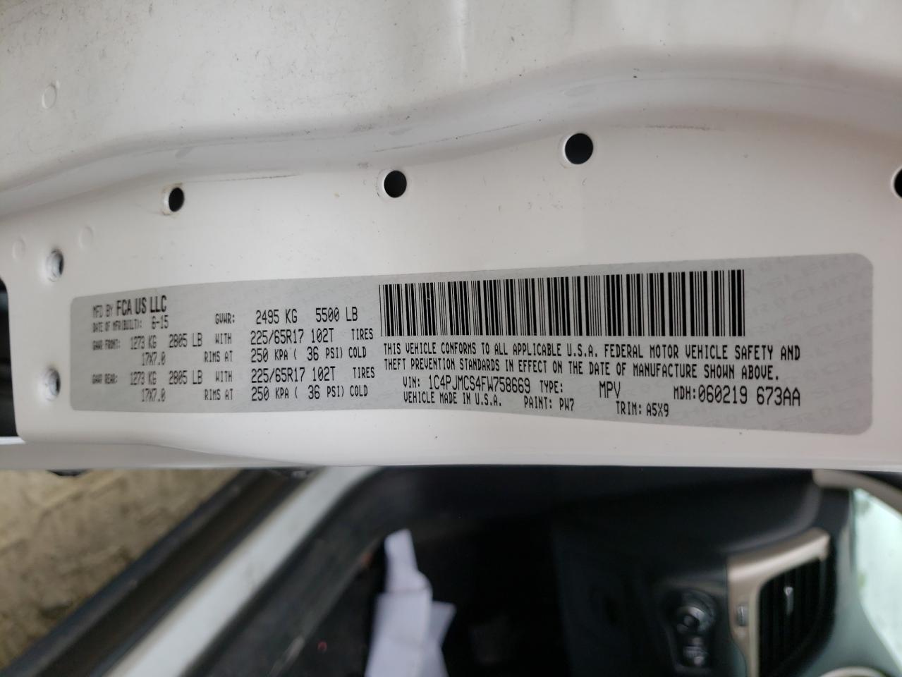 Photo 10 from auction – 2015 JEEP CHEROKEE L with VIN 1C4PJMCS4FW758669