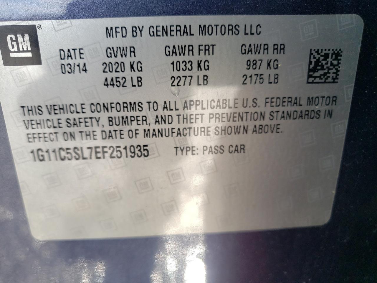 Photo 10 from auction – 2014 CHEVROLET MALIBU 1LT with VIN 1G11C5SL7EF251935