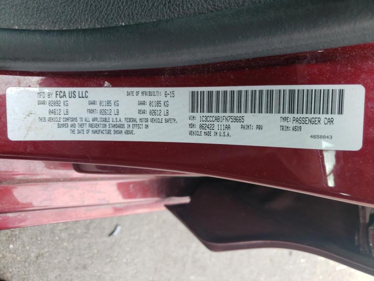 Photo 10 from auction – 2015 CHRYSLER 200 LIMITE with VIN 1C3CCCAB1FN759665