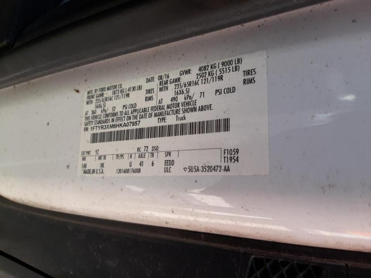 Photo 10 from auction – 2017 FORD TRANSIT T- with VIN 1FTYR3XM6HKA07957