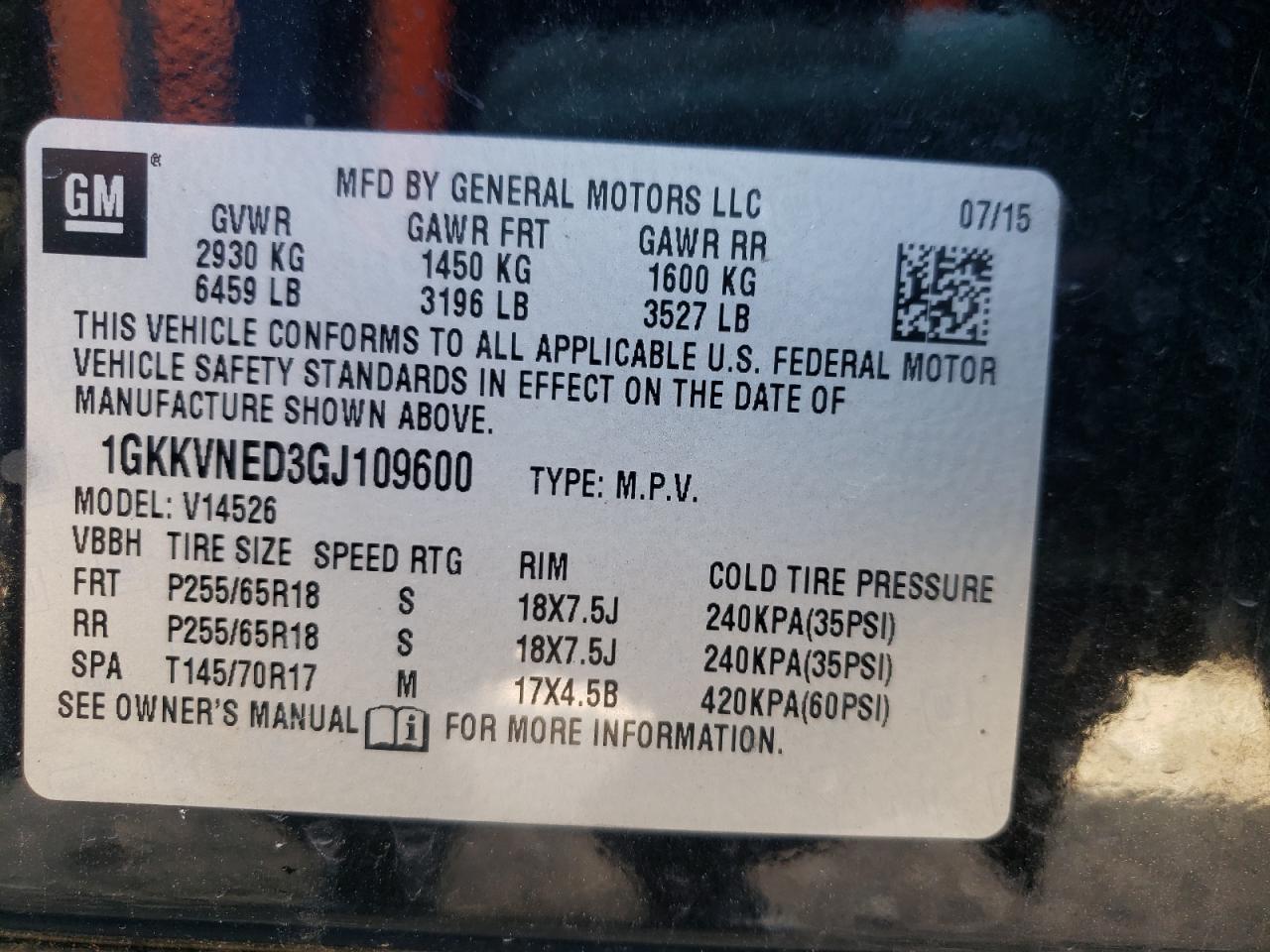 Photo 10 from auction – 2016 GMC ACADIA SLE with VIN 1GKKVNED3GJ109600