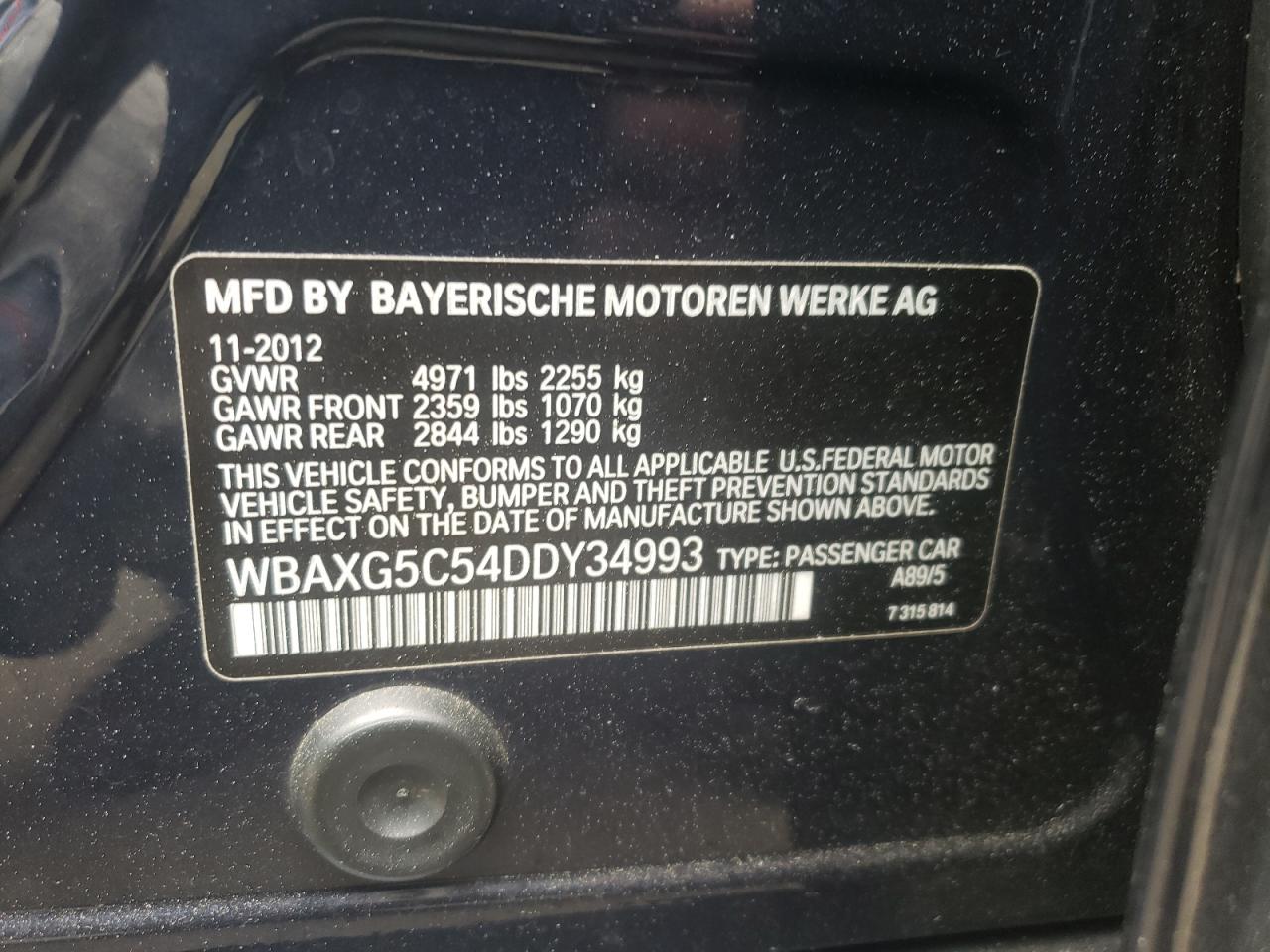 Photo 10 from auction – 2013 BMW 528 I with VIN WBAXG5C54DDY34993