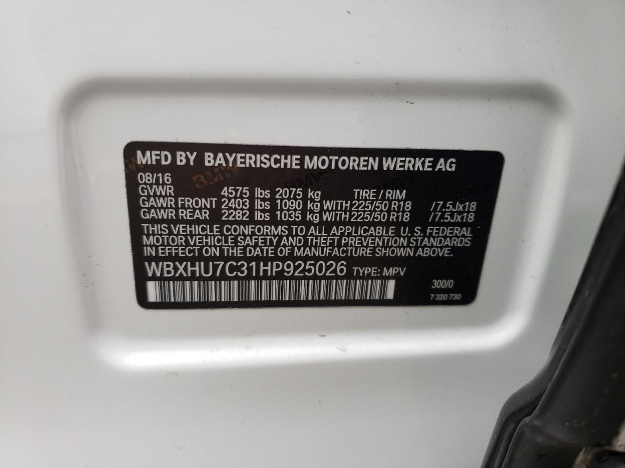 Photo 10 from auction – 2017 BMW X1 SDRIVE2 with VIN WBXHU7C31HP925026