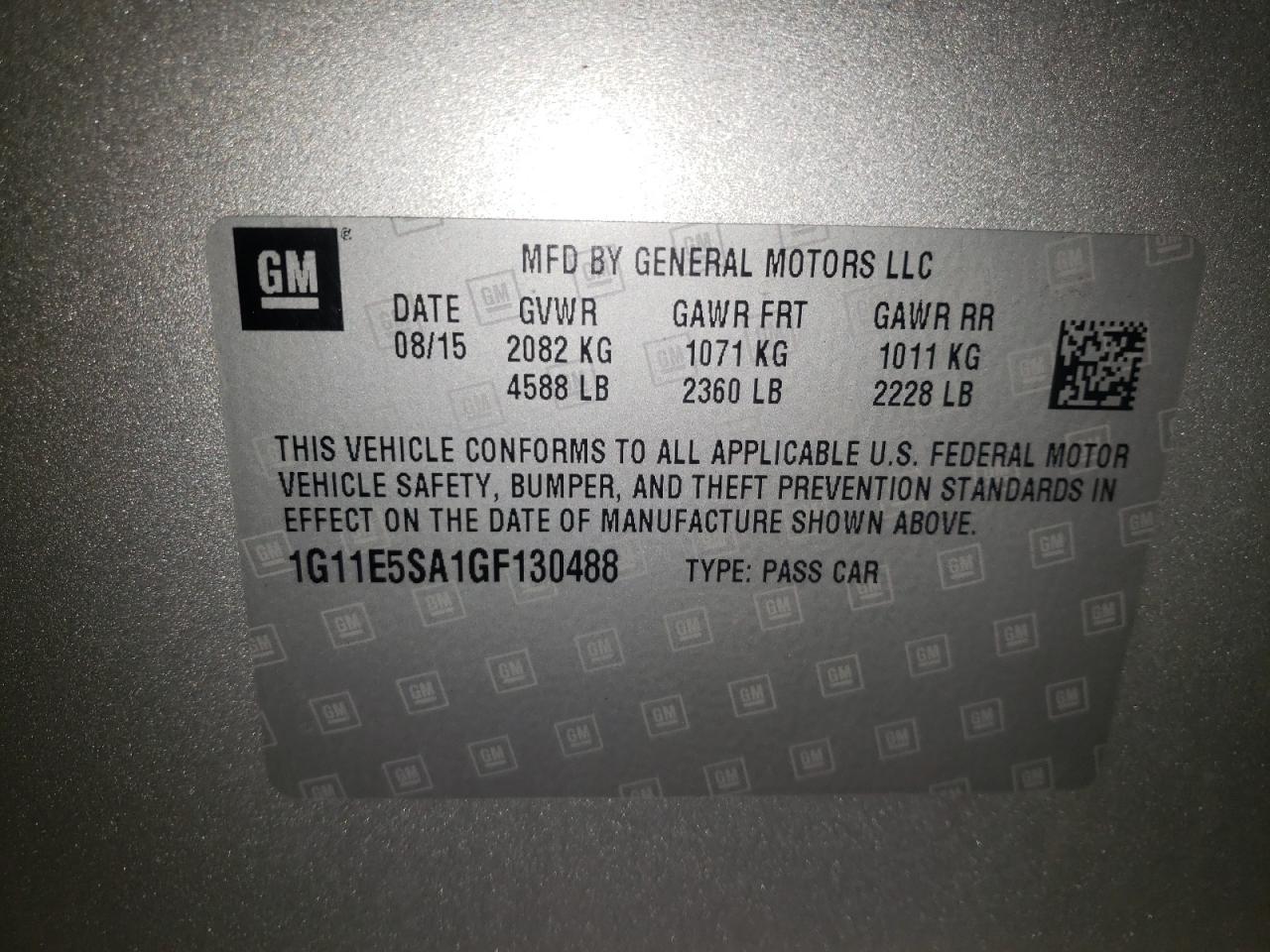 Photo 11 from auction – 2016 CHEVROLET MALIBU LIM with VIN 1G11E5SA1GF130488