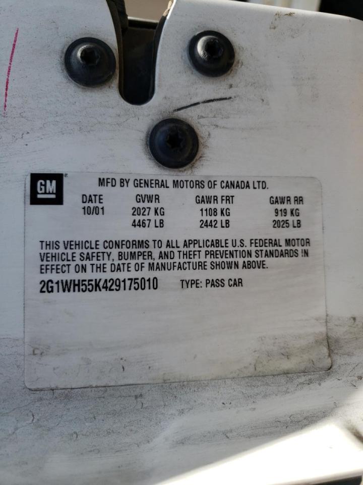 Photo 10 from auction – 2002 CHEVROLET IMPALA LS with VIN 2G1WH55K429175010
