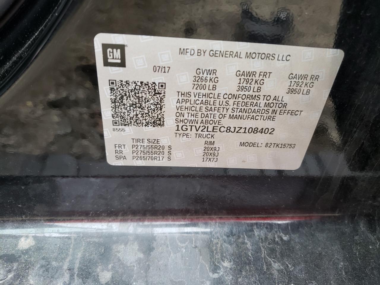 Photo 10 from auction – 2018 GMC SIERRA K15 with VIN 1GTV2LEC8JZ108402