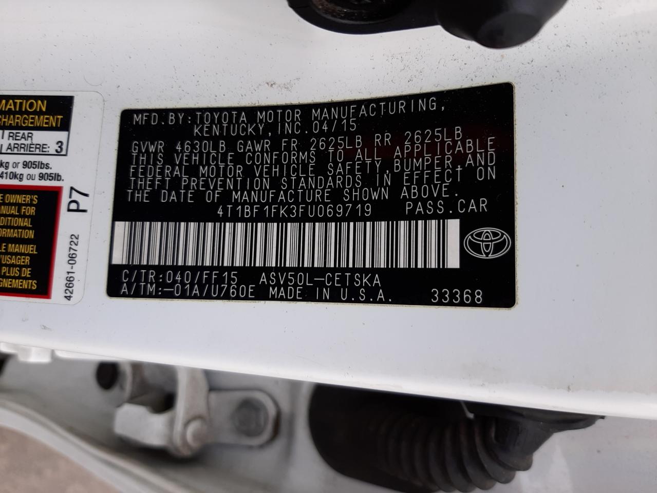 Photo 10 from auction – 2015 TOYOTA CAMRY LE with VIN 4T1BF1FK3FU069719