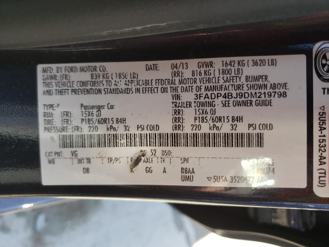 Photo 10 from auction – 2013 FORD FIESTA SE with VIN 3FADP4BJ9DM219798