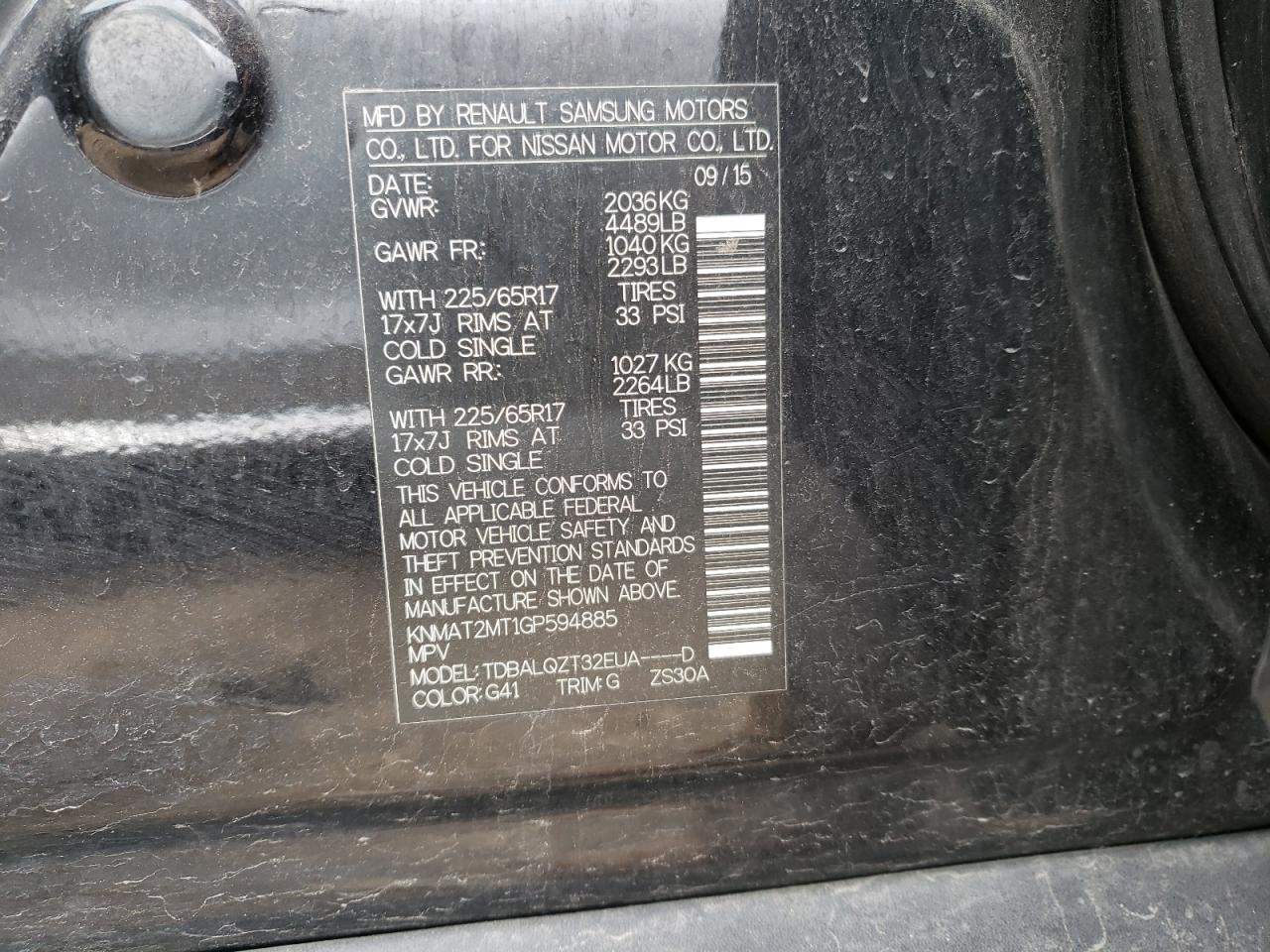 Photo 10 from auction – 2016 NISSAN ROGUE S with VIN KNMAT2MT1GP594885