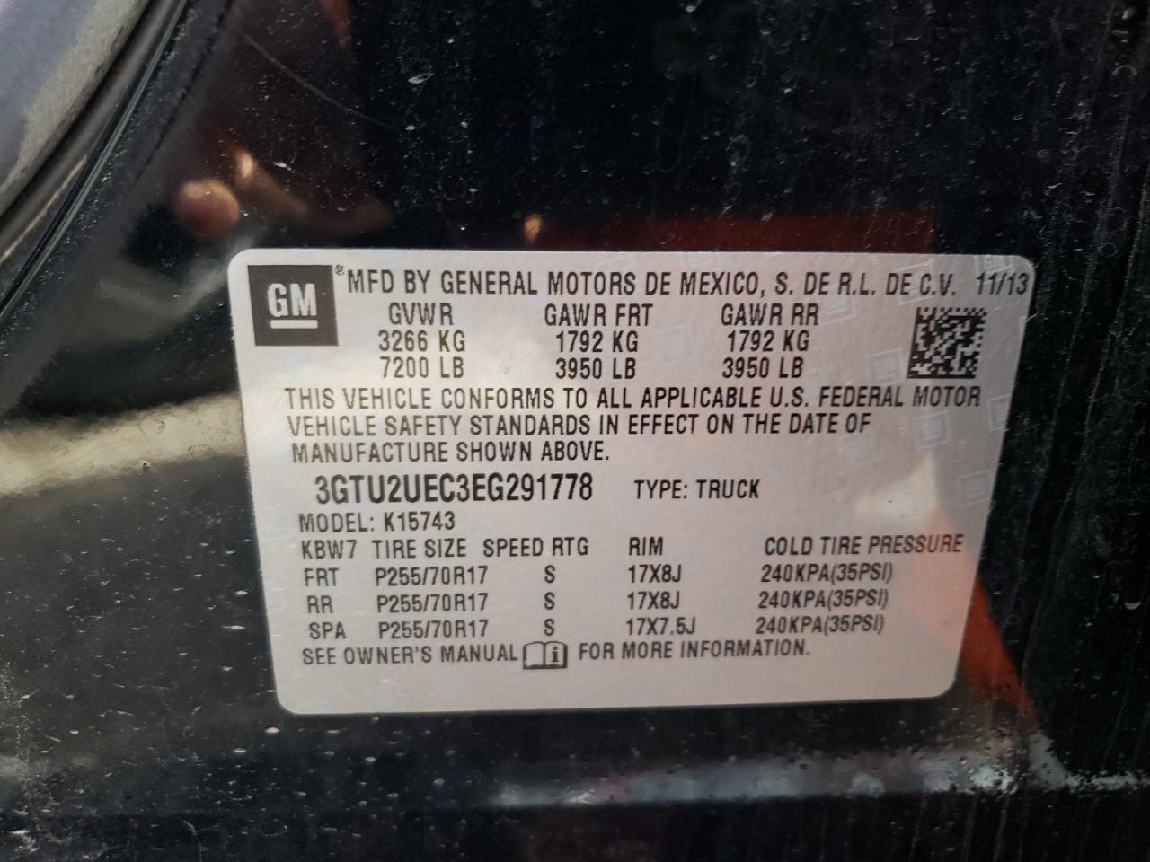 Photo 10 from auction – 2014 GMC SIERRA K15 with VIN 3GTU2UEC3EG291778