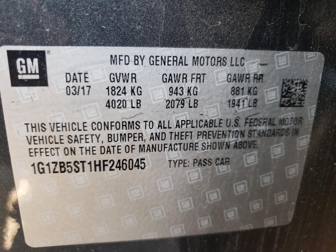Photo 11 from auction – 2017 CHEVROLET MALIBU LS with VIN 1G1ZB5ST1HF246045