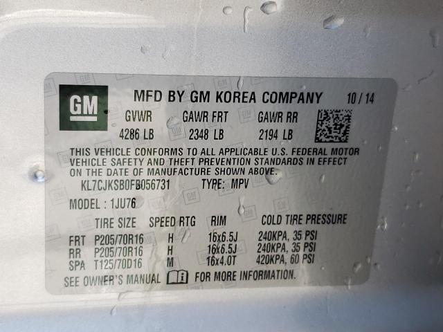 Photo 10 from auction – 2015 CHEVROLET TRAX LS with VIN KL7CJKSB0FB056731