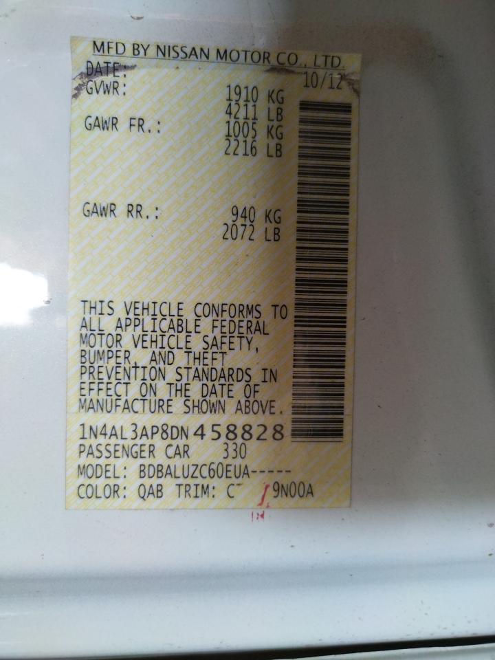 Photo 10 from auction – 2013 NISSAN ALTIMA 2.5 with VIN 1N4AL3AP8DN458828