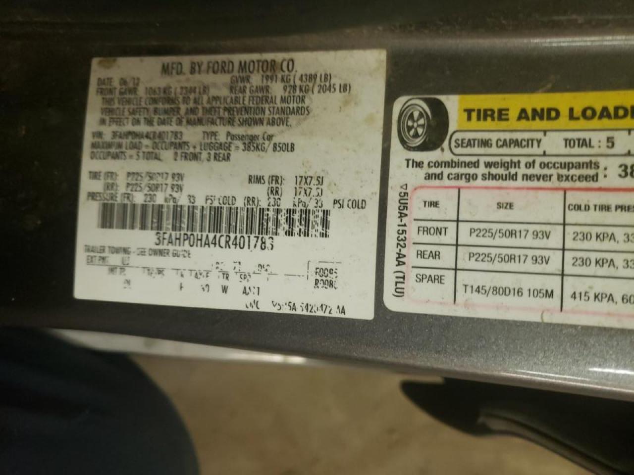 Photo 10 from auction – 2012 FORD FUSION SE with VIN 3FAHP0HA4CR401783