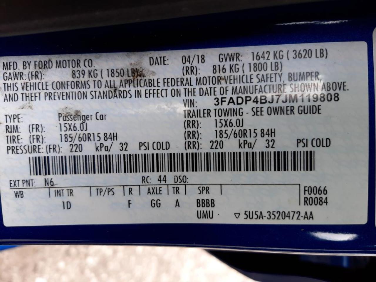 Photo 10 from auction – 2018 FORD FIESTA SE with VIN 3FADP4BJ7JM119808
