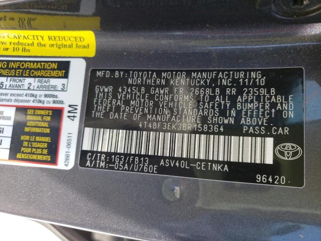 Photo 10 from auction – 2011 TOYOTA CAMRY BASE with VIN 4T4BF3EK3BR158364