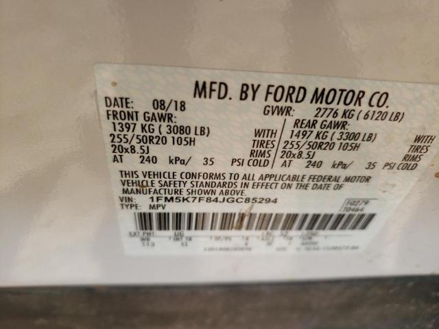 Photo 10 from auction – 2018 FORD EXPLORER L with VIN 1FM5K7F84JGC85294