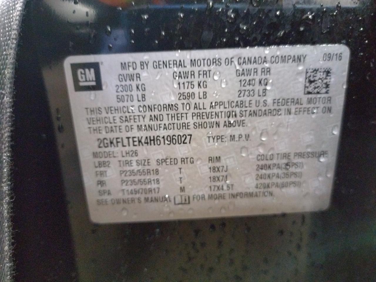Photo 10 from auction – 2017 GMC TERRAIN SL with VIN 2GKFLTEK4H6196027