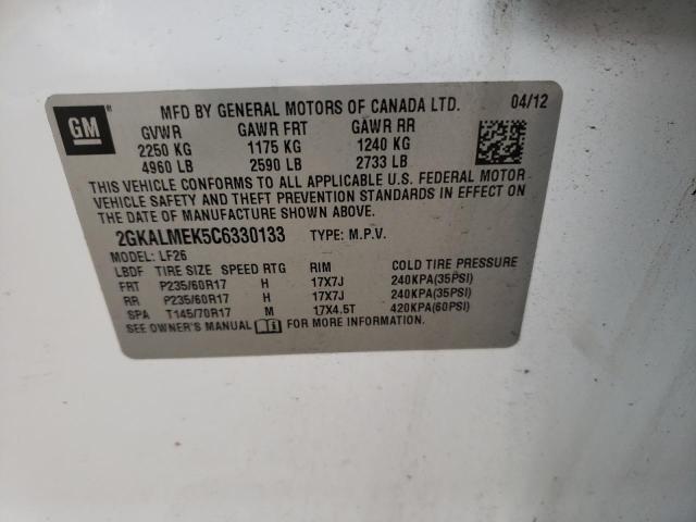 Photo 10 from auction – 2012 GMC TERRAIN SL with VIN 2GKALMEK5C6330133