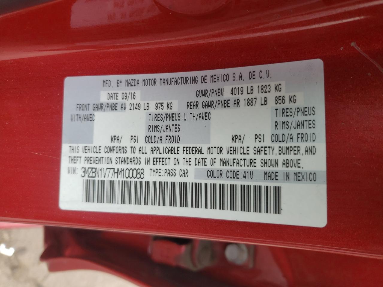 Photo 10 from auction – 2017 MAZDA 3 TOURING with VIN 3MZBN1V77HM100088