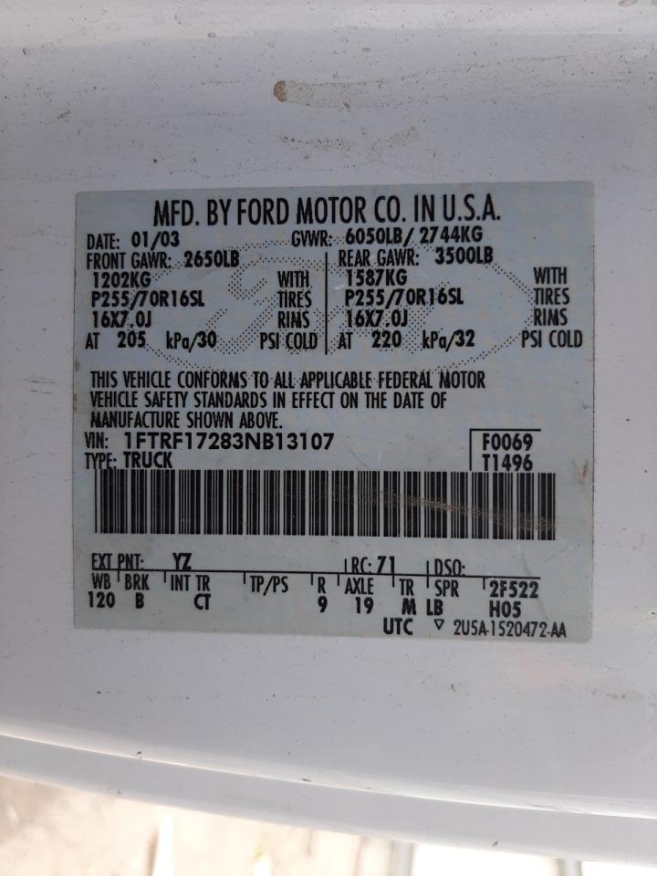 Photo 10 from auction – 2003 FORD F150 with VIN 1FTRF17283NB13107