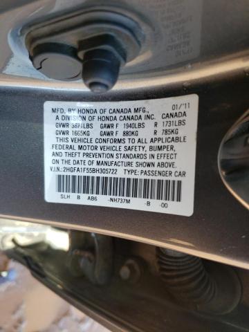 Photo 10 from auction – 2011 HONDA CIVIC LX with VIN 2HGFA1F55BH305722