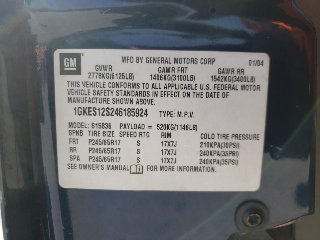 Photo 10 from auction – 2004 GMC ENVOY XUV with VIN 1GKES12S246185924