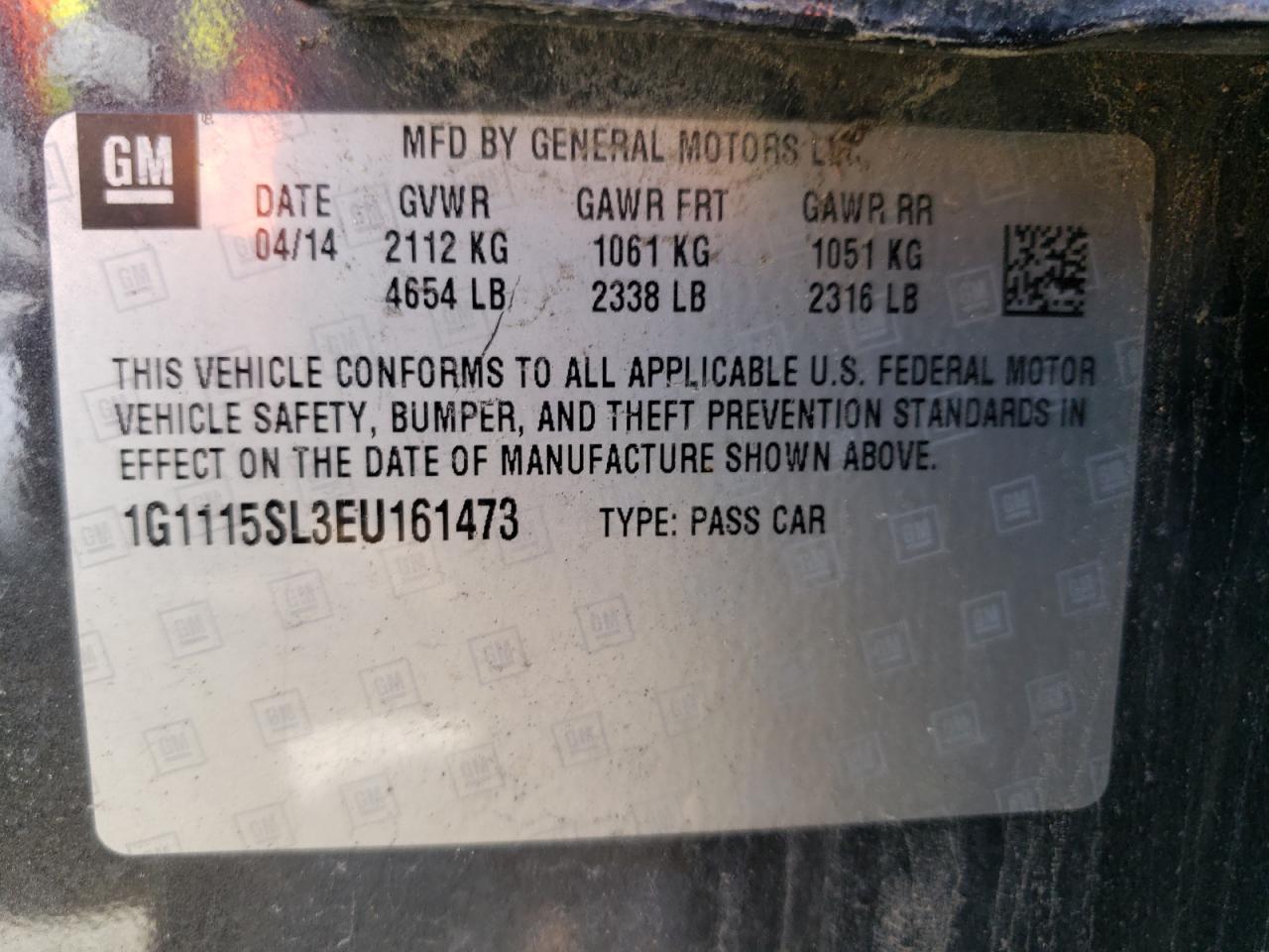 Photo 10 from auction – 2014 CHEVROLET IMPALA LT with VIN 1G1115SL3EU161473