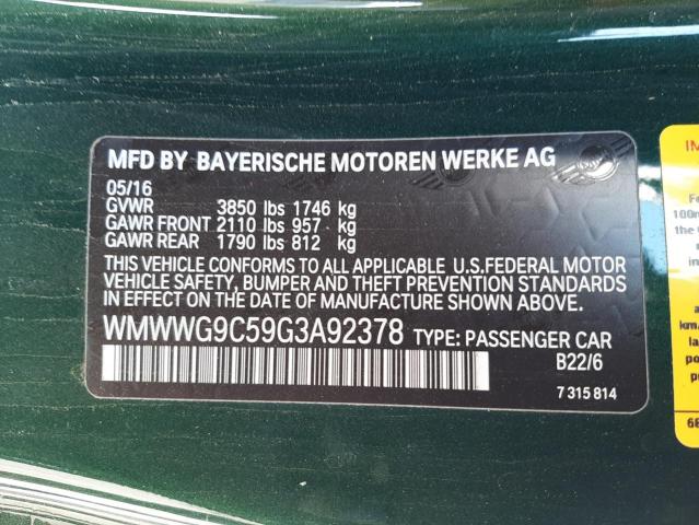 Photo 10 from auction – 2016 MINI COOPER S with VIN WMWWG9C59G3A92378
