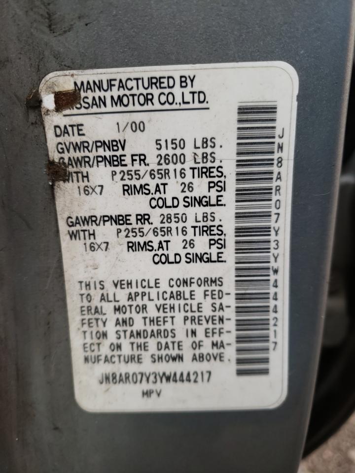 Photo 10 from auction – 2000 NISSAN PATHFINDER with VIN JN8AR07Y3YW444217
