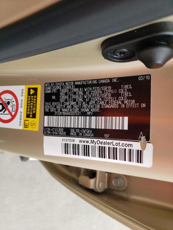 Photo 10 from auction – 2010 LEXUS RX 350 with VIN 2T2ZK1BAXAC027531