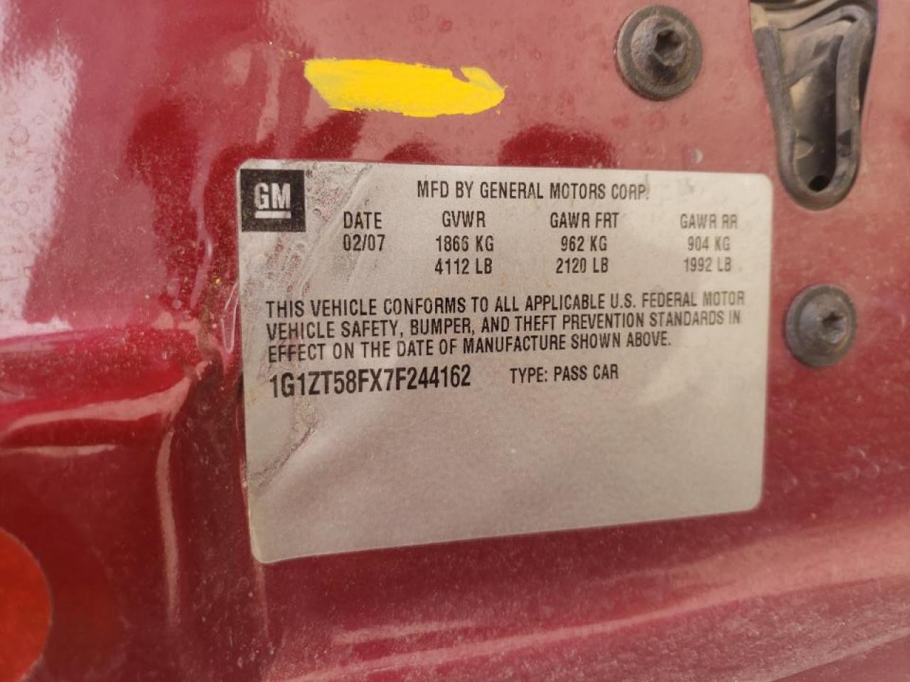 Photo 10 from auction – 2007 CHEVROLET MALIBU LT with VIN 1G1ZT58FX7F244162