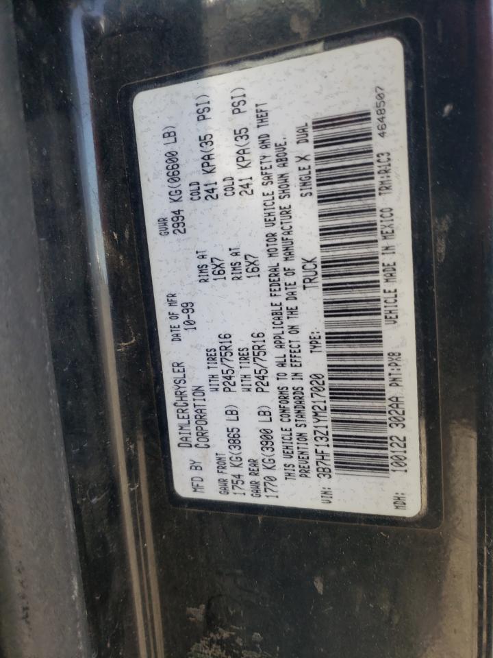Photo 10 from auction – 2000 DODGE RAM 1500 with VIN 3B7HF13Z1YM217020
