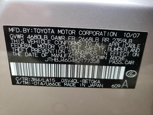 Photo 10 from auction – 2008 LEXUS ES 350 with VIN JTHBJ46G482177358