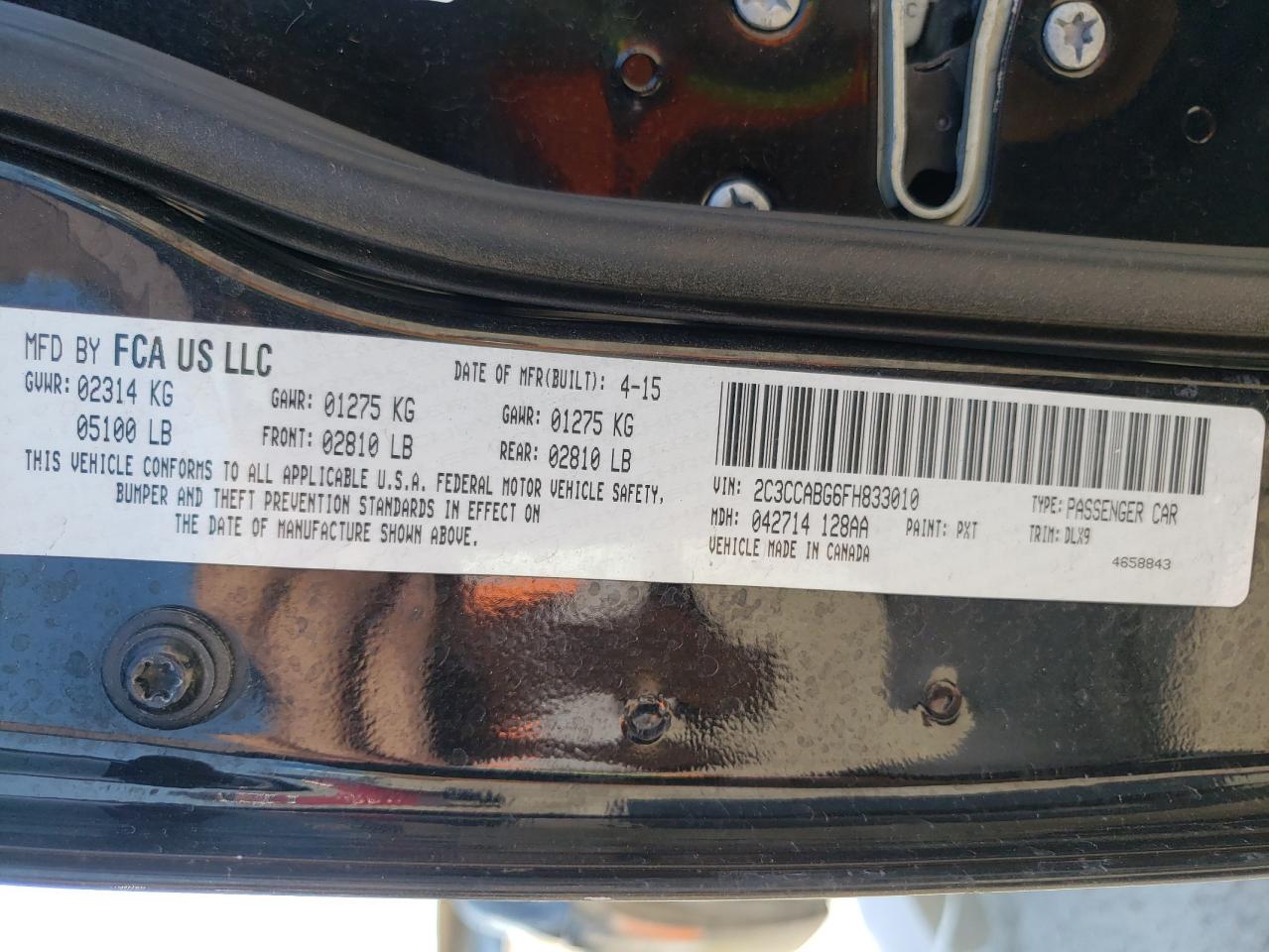 Photo 10 from auction – 2015 CHRYSLER 300 S with VIN 2C3CCABG6FH833010